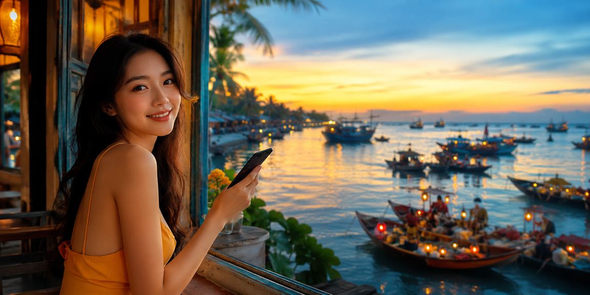 Phong bì đỏ may mắn và cà phê Việt Nam gợi lên không khí thưởng và ưu đãi tại Mũi Né