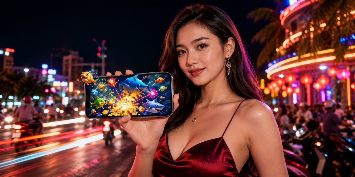 Khung cảnh chợ đêm Nha Trang với người chơi game bắn cá trực tuyến trên di động